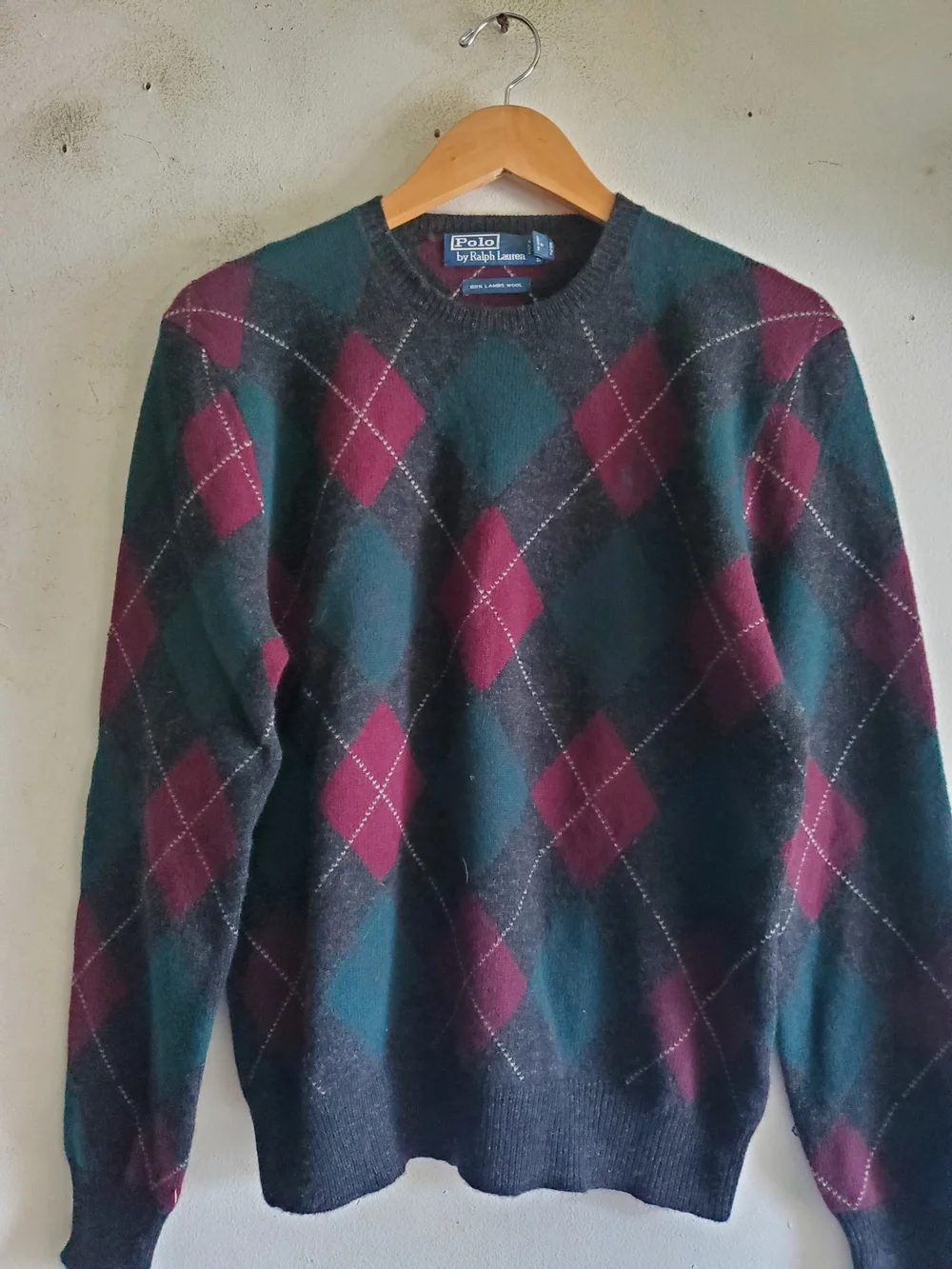 Polo by Ralph Lauren Men’s Teal & Burgundy Argyle Sweater Size Medium